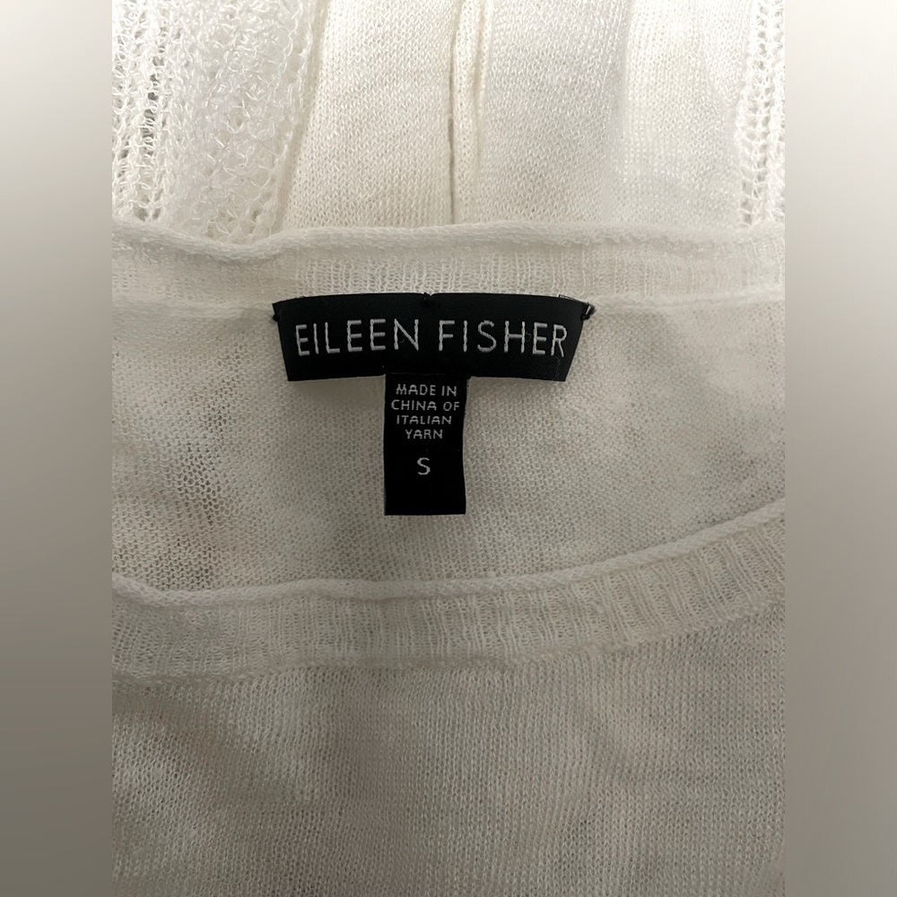 Eileen Fisher Hemp Blend Knit Sheer Long Sleeve Blouse  Italian Yarn White Small - Picture 8 of 8